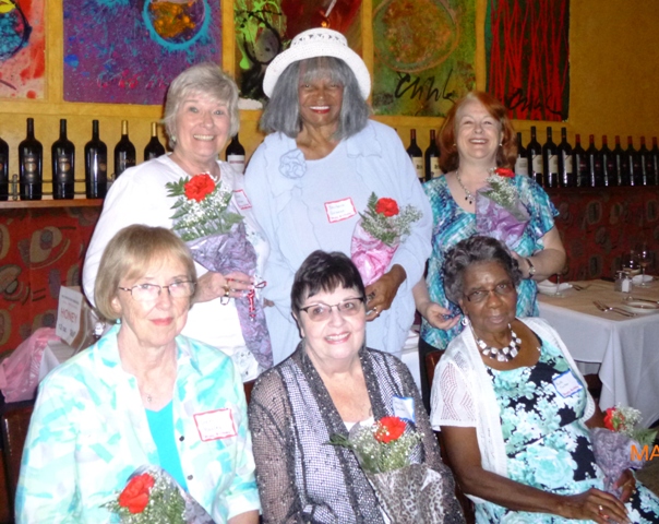 July Birthdays - Back row- Elaine Wilson, Barbara Greene, Barbara Aboushahba. Front row - Geri Hasley, Joyce Belan, Ruth Tucker